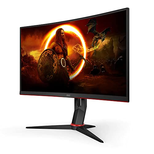 AOC Gaming C24G2U - 24 Zoll FHD Curved Monitor, 165 Hz, 1ms, FreeSync Premium (1920x1080, HDMI, DisplayPort, USB Hub) schwarz/rot von AOC