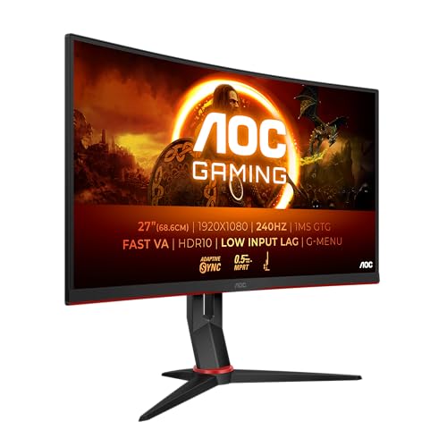 AOC Gaming C27G2Z3-27 Zoll Curved FHD Monitor, 240Hz, 1ms, Freesync Premium, HDR10 (1920 x 1080, 2X HDMI 2.0, 1x DisplayPort 1.4) schwarz-rot von AOC