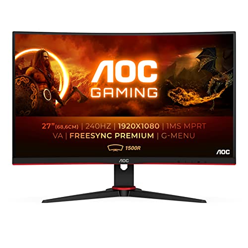 AOC Gaming C27G2ZE - 27 Zoll FHD Curved Monitor, 240 Hz, 0.5ms, FreeSync Premium (1920x1080, HDMI, DisplayPort) schwarz/rot von AOC