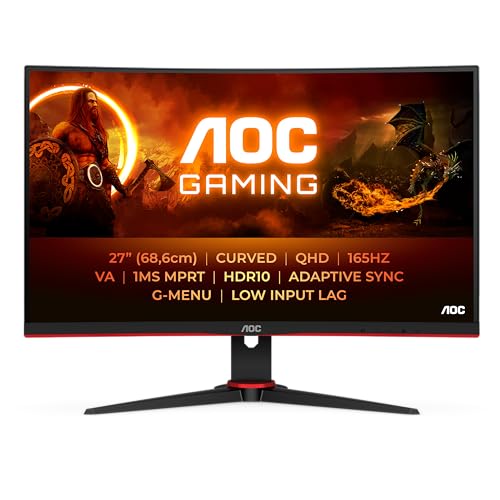 AOC Gaming CQ27G2SE - 27 Zoll QHD Curved Monitor, FreeSync Premium (2560x1440, 165 Hz, HDMI 1.4, DisplayPort 1.2) schwarz-rot von AOC