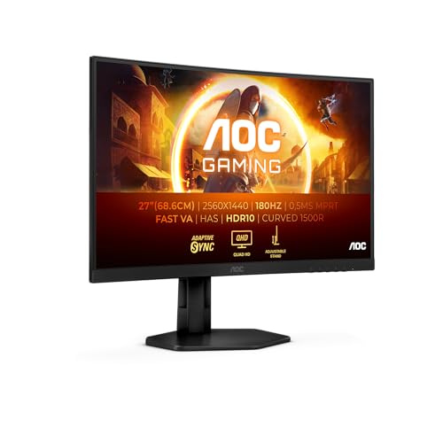 AOC Gaming CQ27G4X - 27 Zoll QHD Curved Monitor, 180 Hz, 0.5 ms, FreeSync Prem., HDR10 (2560x1440, DisplayPort, 2X HDMI) schwarz/grau von AOC