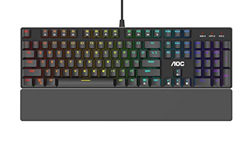 AOC Gaming Full RGB Mechanische Tastatur, 104 Tasten Outemu Blue Switches, Full NKRO, Abnehmbare Handgelenkauflage, Light FX RGB, G-Menü-Software (GK500) von AOC
