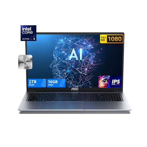 AOC AI Gaming Notebook, 16,1 Zoll (40,6 cm) Laptop mit Intel Core Ultra 5 125U, Laptop mit beleuchteter Tastatur, 16 GB DDR5 1 TB SSD, UHD Laptop (AI: Copilot) unterstützt WiFi 6, Typ_C, BT5.2 von AOC