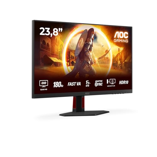 AOC Gaming Q24G2A - 24 Zoll Quad HD Monitor, 180 Hz, 1 ms, G-Sync comp., HDR10 (2560x1440, 2X HDMI 2.0, 1x DisplayPort 1.4) schwarz-rot von AOC