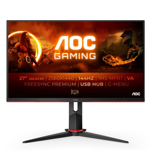 AOC Gaming Q27G2U - 27 Zoll QHD Monitor, 155 Hz, 1ms, FreeSync Premium (2560x1440, HDMI, DisplayPort, USB Hub) schwarz von AOC