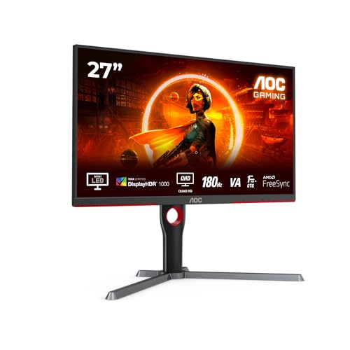 AOC Gaming Q27G3XMN - 27 Zoll QHD Monitor, 180 Hz, FreeSync Prem. Pro., HDR1000 (2560x1440, 1 ms GtG, HDMI, Display Port) schwarz-rot von AOC
