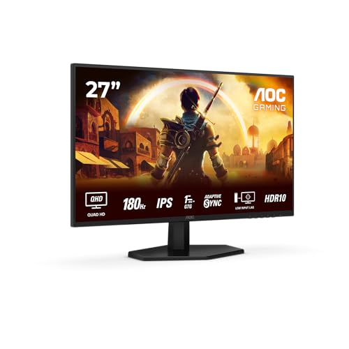 AOC Gaming Q27G42XE - 27 Zoll Quad HD Monitor, 180 Hz, 1 ms, FreeSync Prem., G-Sync comp., HDR10 (2560x1440, 2X HDMI 2.0, 1x DisplayPort 1.4) schwarz-rot von AOC