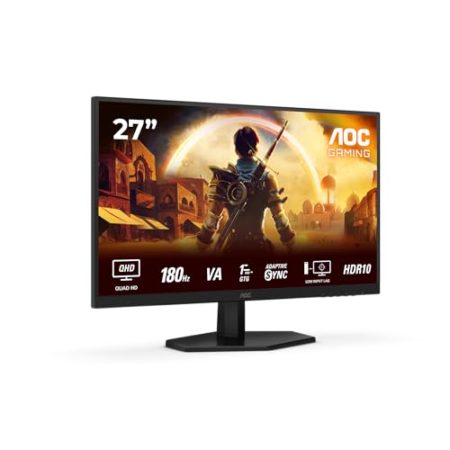 AOC Gaming Q27G42XNE - 27 Zoll Quad HD Monitor, 180 Hz, 1 ms, FreeSync Prem., HDR10 (2560x1440, 2X HDMI 2.0, 1x DisplayPort 1.4) schwarz von AOC