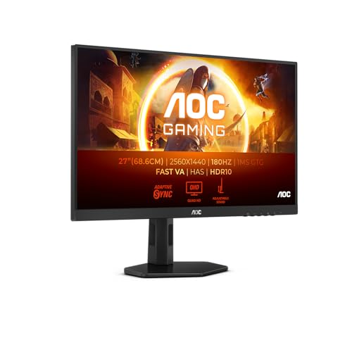 AOC Gaming Q27G4XN - 27 Zoll QHD Monitor, 180 Hz, 0.5ms, FreeSync Premium, HDR10 (2560x1440, 2X HDMI, DisplayPort) schwarz/grau von AOC