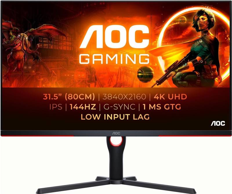 AOC Gaming U32G3X/BK - LED-Monitor - Gaming - 81.3 cm (32) (31.5 sichtbar) - 3840 x 2160 4K UHD (2160p) @ 144 Hz - IPS - 1000:1 - 1 ms - 2xHDMI, 2xDisplayPort - Lautsprecher - Schwarz, Rot (U32G3X/BK) - Sonderposten von AOC