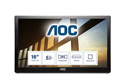 AOC I1659FWUX 39,6 cm (15,6 Zoll) tragbarer USB Monitor (Stromversorgung über USB 3.0, 1920 x 1080, 60 Hz) schwarz von AOC
