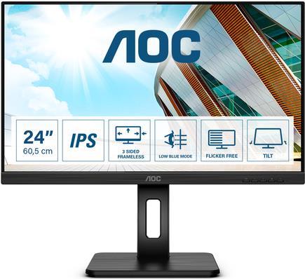 AOC Q24P2Q - LED-Monitor - 60.5 cm (23.8) - 2560 x 1440 1440p (Quad HD) - IPS - 250 cd/m² - 1000:1 - 4 ms - HDMI, VGA, DisplayPort - Lautsprecher - Schwarz von AOC