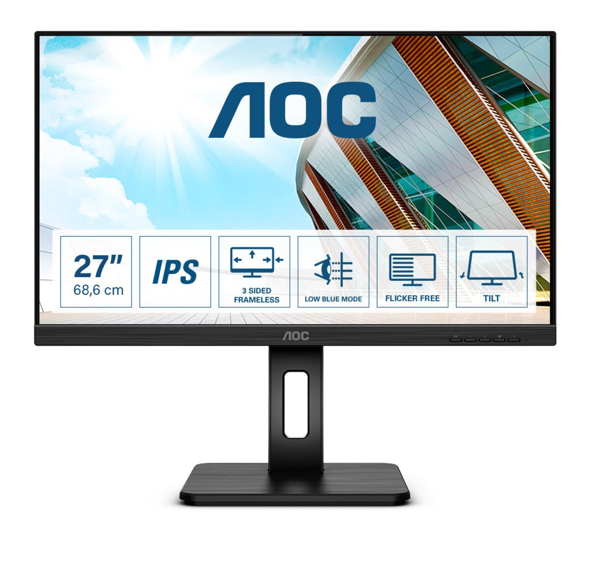 AOC Q27P2Q LED-Monitor (68.6 cm/27 ", 2560 x 1440 px, 4 ms Reaktionszeit, IPS, 16:9, Schwarz) von AOC