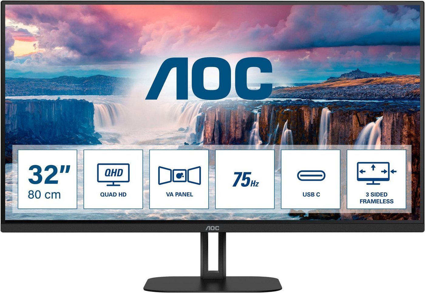 AOC Q32V5CE/BK LED-Monitor (80 cm/32 , 2560 x 1440 px, QHD, 1 ms Reaktionszeit, 75 Hz, VA LED)" von AOC