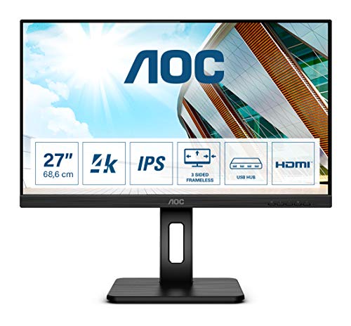 AOC U27P2 - 27 Zoll UHD Monitor, höhenverstellbar (3840x2160, 60 Hz, HDMI, DisplayPort, USB Hub) schwarz von AOC