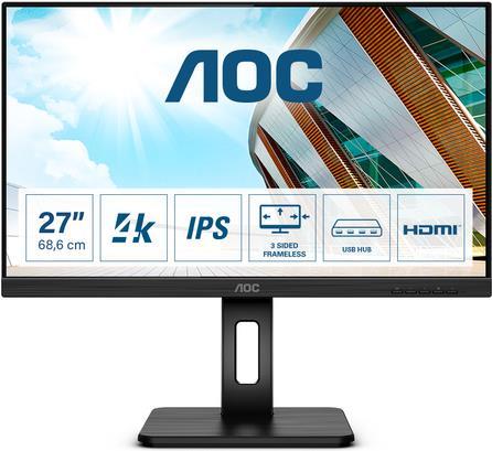 AOC U27P2 - LED-Monitor - 68.4 cm (27) - 3840 x 2160 4K UHD (2160p) - IPS - 350 cd/m² - 1000:1 - 4 ms - HDMI, DisplayPort - Lautsprecher - Schwarz [Energieklasse G] von AOC