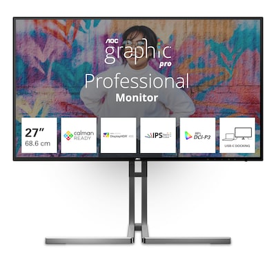 AOC U27U3CV 68,6cm (27") 4K UHD Nano IPS Monitor 16:9 HDMI/DP/USB-C PD96W 60Hz 4ms Docking von AOC