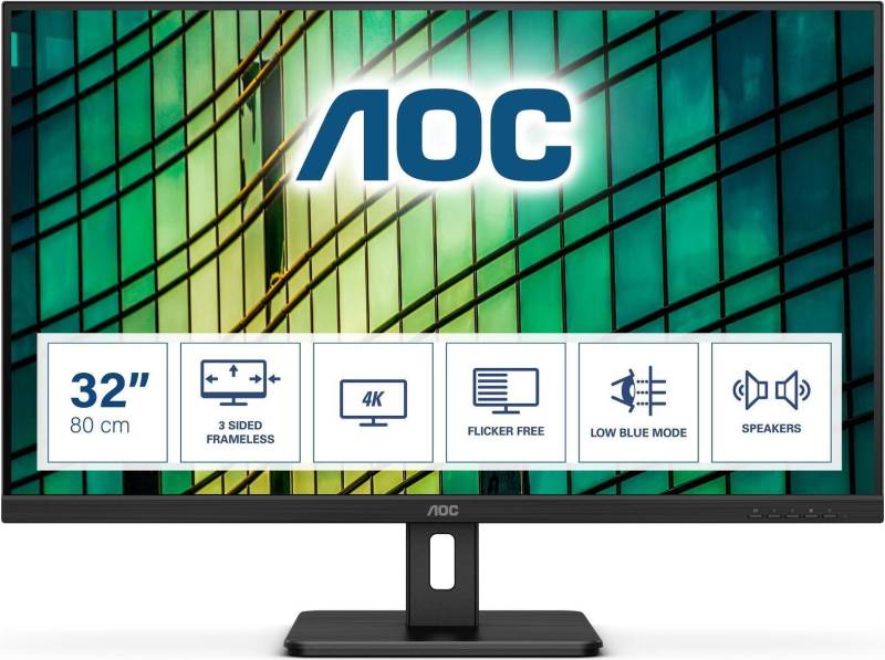 AOC U32E2N - LED-Monitor - 80 cm (32) (31.5 sichtbar) - 3840 x 2160 4K @ 60 Hz - VA - 350 cd/m² - 2500:1 - 4 ms - 2xHDMI, DisplayPort - Lautsprecher - Schwarz von AOC