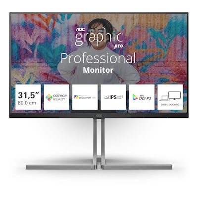 AOC U32U3CV 80cm (31,5") 4K UHD Nano IPS Monitor 16:9 HDMI/DP/USB-C PD96W 60Hz 4ms Docking von AOC