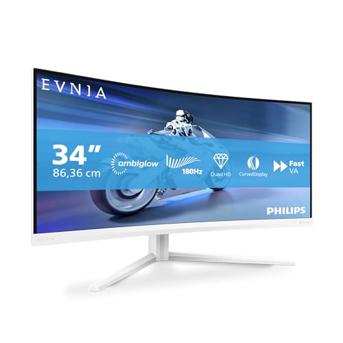 Philips Evnia 34M2C5501A - 34 Zoll WQHD Curved Gaming Monitor, 180 Hz, 1 ms, FreeSync Premium, Ambiglow (3440x1440, 2X HDMI 2.0, 1x DisplayPort 1.4, USB Hub) Weiss von AOC