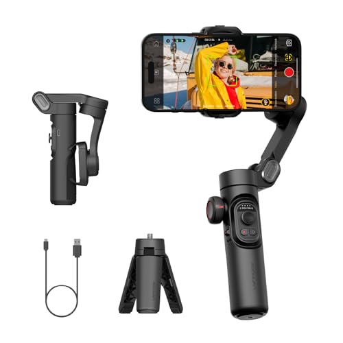 AOCHUAN Gimbal-Stabilisator für Smartphone, iPhone Gimbal mit Fokusrad, Gesichts-/Objektverfolgungs-Gimbal für iPhone 15 14 Pro Max/Android, Faltbarer 3-Achsen-Gimbal für Videoaufnahmen – Smart XE von AOCHUAN