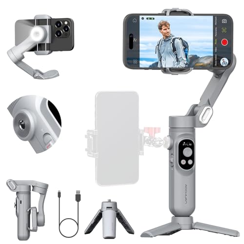 AOCHUAN Gimbal-Stabilisator für Smartphone,3-Achsen-Gimbal Anti-Shake für iPhone 16/15 Pro Android mit integriertem LED-Licht,1/4-Zoll-Gewinde,tragbarer Telefonhalter für TikTok-Smart X Grau AOCHUAN Gimbal-Stabilisator für Smartphone,3-Achsen-Gimbal Anti-Shake für iPhone 16/15 Pro Android mit integriertem LED-Licht,1/4-Zoll-Gewinde,tragbarer Telefonhalter für TikTok-Smart X Grau von AOCHUAN