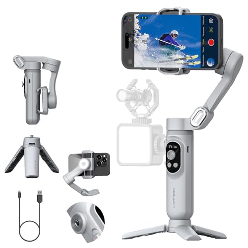 AOCHUAN Gimbal-Stabilisator für Smartphone mit Gesichts-/Objektverfolgung für iPhone 15 14 Pro Max Android, 3-Achsen, faltbarer Handy-Gimbal mit eingebautem Licht, 1/4-Gewinde für TikTok YouTube von AOCHUAN