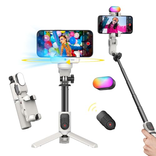 AOCHUAN Gimbal-Stabilisator für iPhone, Selfie-Stick-Stativ mit automatischer Gesichtsverfolgung für Videoaufnahmen, 4-in-1-Gimbal-Stabilisator mit 360°-Drehung für iPhone/Android -M1 Pro Weiß von AOCHUAN