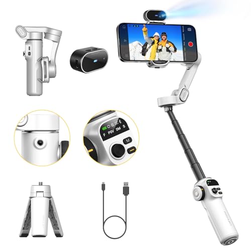 AOCHUAN Gimbal-Stabilisator für iPhone, Phone-Gimbal mit AI-Tracking-Sensor für Vlog-Aufzeichnung, 3-Achsen-Telefon-Stabilizer mit 7,8-Zoll-Verlängerungsstange für iPhone/Android-Smart X2 AI Weiß von AOCHUAN