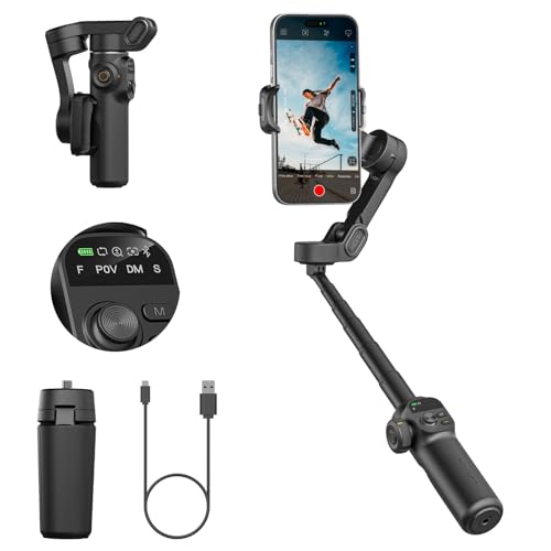 AOCHUAN Smart X2 Gimbal-Stabilisator, 3-Achsen-Smartphone-Gimbal mit integrierter 20-cm-Extension Rod, tragbarer Smart Selfie-Stick mit OLED-Bildschirm, 360°-Rotation-Tracking, Video, Vlog, Schwarz von AOCHUAN