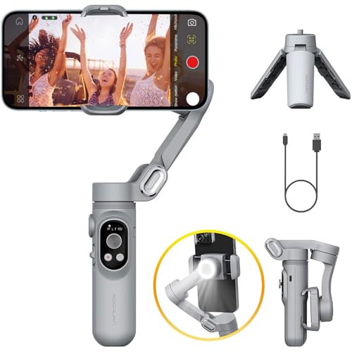 Gimbal Stabilizer für Smartphone mit LED-Licht Face Tracking Auto-Inception Time-Lapse, Handheld faltbar 3-Achsen Telefon Gimble für iPhone 14 13 12 11 Pro/Max/Xs Galaxy S21, TikTok- AOCHUAN SMART X von AOCHUAN