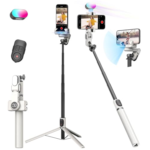 Smartphone-Gimbal-Stabilisator, Stabilisator-Gesichtsverfolgung ohne App – 4-in-1-Handy-Gimbal-Stabilisator für iPhone und Android, verlängerter 108-cm-Stab mit RGB-Fülllicht, AOCHUAN M2PRO Weiß von AOCHUAN