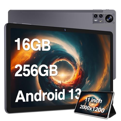 2024 Tablet Android 13 Tablets 16 GB RAM 256 GB ROM 1 TB Erweiterung, 2K 2000 x 1200 Display, Octa-Core, 13 MP Dreifachkamera, 8600 mAh, Quad-Lautsprecher, 5 G/2,4 G WLAN, GPS, Bluetooth, mit Hülle, von AOCWEI