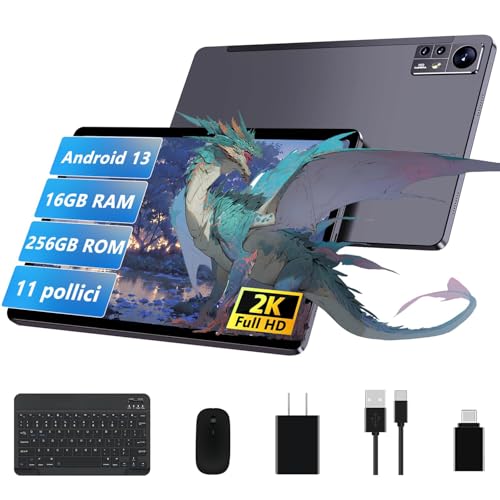 AOCWEI 2023 Tablet 11 Zoll Android 13 16(8+8) GB RAM + 256 GB ROM (TF 512 GB)|8600 mAh|5 MP+13 MP+2 MP| 2000 x 1200 Pixel, Bluetooth 5.0 |5 G + 2,4 G WiFi, Octa-Core, Tablet mit Hülle+Tastatur + von AOCWEI
