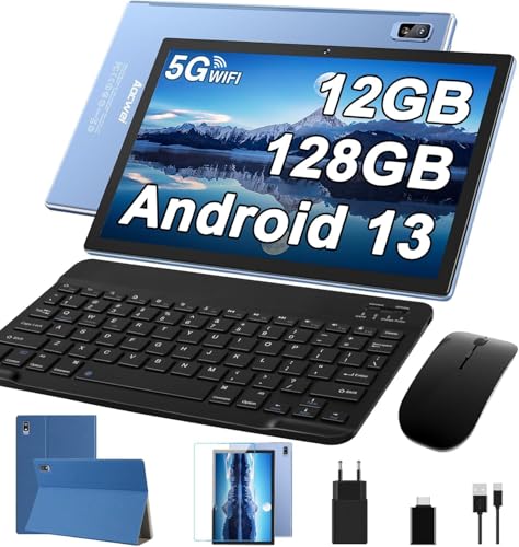 AOCWEI 2024 Tablet 10 Tablet Android 13 mit 12 GB (6 + 6) RAM + 128 GB ROM (512 GB TF), 2,4 G/5G WLAN, 8000 mAh, Octa-Core, 2,0 GHz, Tablet mit Maus, Blau von AOCWEI