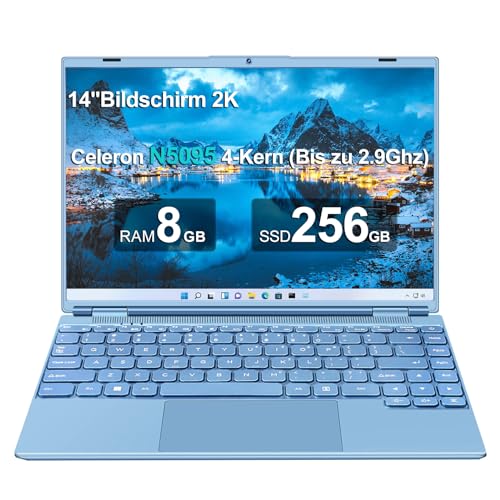 AOCWEI Notebook mit Celeron N5095 (bis zu 2,9 GHz), Kühlgebläse 1920x1200 2K FHD Extrem Schmale Lünette Bildschirm Multifunktionales-Blue von AOCWEI