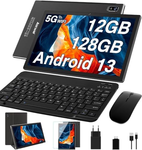 AOCWEI Tablet 10 Zoll Android 13 mit 5G WiFi, X900 Octa Core 2.0 GHz 12 GB RAM 128 GB ROM, 512 GB erweiterbar, Akku 8000 mAh - Schwarz von AOCWEI