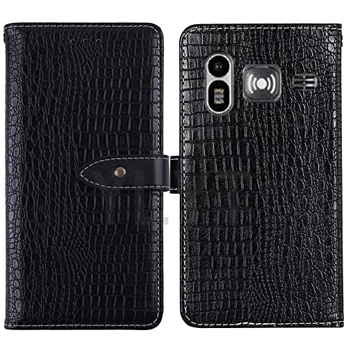 AODATU Flip Case Etui Schwarz Leder Tasche Schutz Hülle Für Doro Primo 218 368 2.3 inch Handy Horizontale Standfunktion Magnetverschluss Strapazierfähiger Cover von AODATU