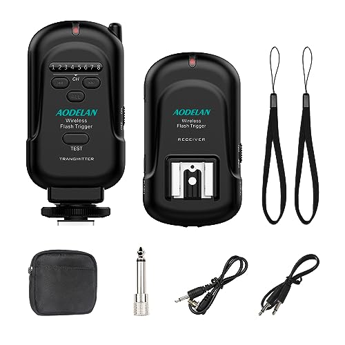 AODELAN Kabelloser Blitzauslöser-Sender und Empfänger-Set, drahtlose Fernbedienung, Speedlite-Auslöser mit 3,5-mm-PC-Empfänger für Blitzgeräte mit Universal-Blitzschuh von AODELAN