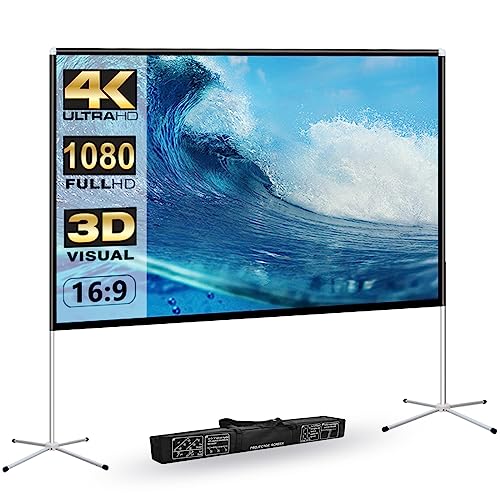 Projektor sleinwand Projektion Bildschirm und Stand 120-Zoll tragbare im Freien 16:9 4K HD Film-Projektionsleinwand mit Tragetasche für Heimkino-Film-Nacht-Partei,die Faltbare Anti-Falte (120 Inch) von AODIOU