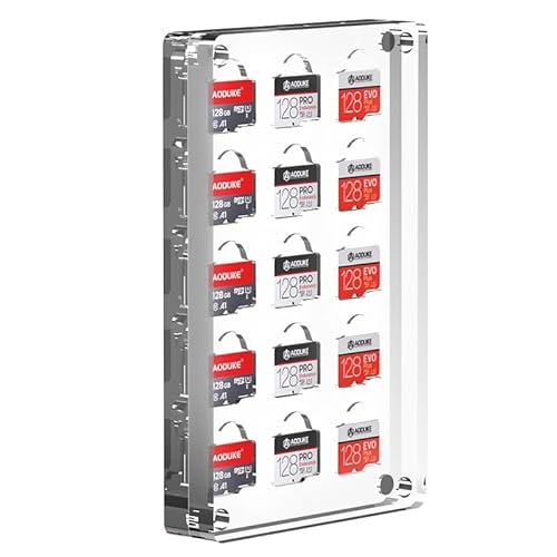AODUKE 15 Slots Transparent Closure TF Card Holder Micro SD Card Case, Micro SD TF Card Bamboo Storage Box Manager, TF Card Storage Rack Manager-15TF von AODUKE