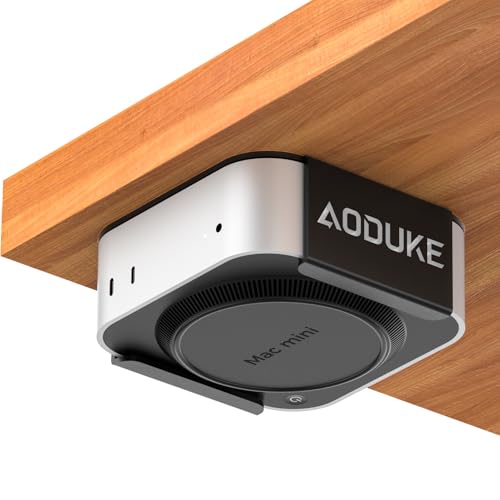 AODUKE Aluminum Alloy Mac Mini M4 Under Table Bracket, 2024 Mac Mini M4 Pro Wall Mount Stand, Hanging Rack Compatible with VESA Hole Monitor Mount or Plaster Wall, Dock Accessories-AJM4-B von AODUKE