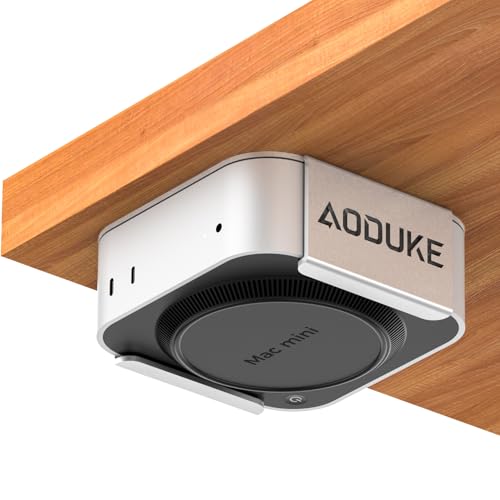 AODUKE Aluminum Alloy Mac Mini M4 Under Table Bracket, 2024 Mac Mini M4 Pro Wall Mount Stand, Hanging Rack Compatible with VESA Hole Monitor Mount or Plaster Wall, Dock Accessories-AJM4-BS von AODUKE