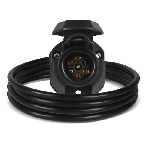 AOHEWEI 7 poliger vorverdrahteter Stecker für Anhänger, 7 polig mit 2 m 7 adrigem Kabel, Elektrik-Adapter für LKW, Wohnmobil, Wohnwagen oder andere Nutzfahrzeuge von AOHEWEI