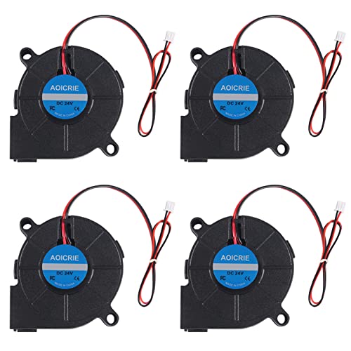 AOICRIE 3D Drucker Lüfter 4 Stück DC 24V 2 Pin Mini Lüfter, 50 x 50 x 15mm 3D Drucker Fan mit 30cm Kabel, Turbo Gebläse Kühlung Ventilator Heizkörper Lüfter 3D Drucker Zubehör (4 PCS) von AOICRIE
