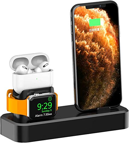 AODUKE 3-in-1 Silikon-Ladeständer für Apple Watch/iPhone und Airpods Pro, Ladestation, Dockingstation für Apple iWatch Serie 1/2/3/4/5, Airpods Pro/iPhone 11/11 Pro/Pro Max (Black) von AOJUE