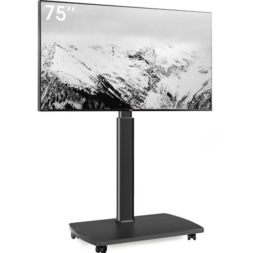 AOKCOS TV Bodenständer Rollbar mit Holzregal, TV Ständer mit Rollen für 43-75 Zoll Flach & Curved Fernseher bis 50kg, Höhenverstellbar Schwenkbar Fernsehstand, Max.VESA 600x400mm AOKCOS TV Bodenständer Rollbar mit Holzregal, TV Ständer mit Rollen für 43-75 Zoll Flach & Curved Fernseher bis 50kg, Höhenverstellbar Schwenkbar Fernsehstand, Max.VESA 600x400mm von AOKCOS