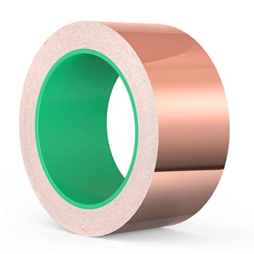 AOKITO Kupferfolie Klebeband, Beidseitig Leitende Kupferfolienband, EMI Kapton Tape, Selbstklebend Abschirmband, Schneckenband Schneckenschutz, Kupferband für Erdung, Löten und Schneckenabwehr von AOKITO