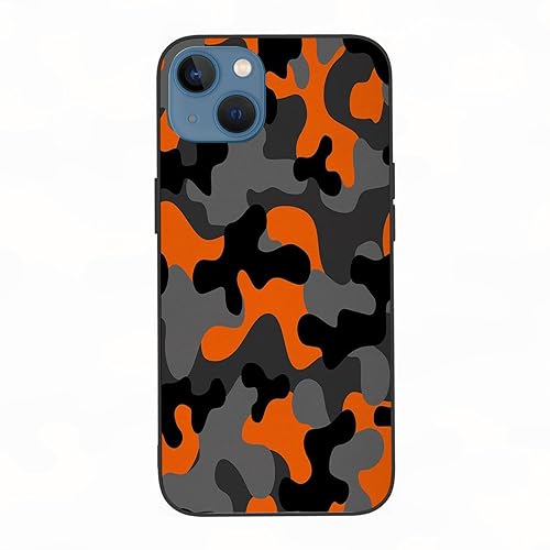 AOKLEY Hülle für iPhone 13 - Premium TPU+umweltfreundliches PC-Material, Camoue-Grau-Orange-Camouflage-Muster,Schutz vor Kratzern und Stößen, Staub- und Fingerabdruckabweisend - iPhone 13 Hülle von AOKLEY