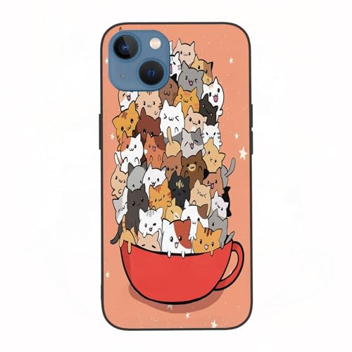 AOKLEY Hülle für iPhone 13 - Premium TPU+umweltfreundliches PC-Material, Teetasse Katzen Orange,Schutz vor Kratzern und Stößen, Staub- und Fingerabdruckabweisend - iPhone 13 Hülle von AOKLEY